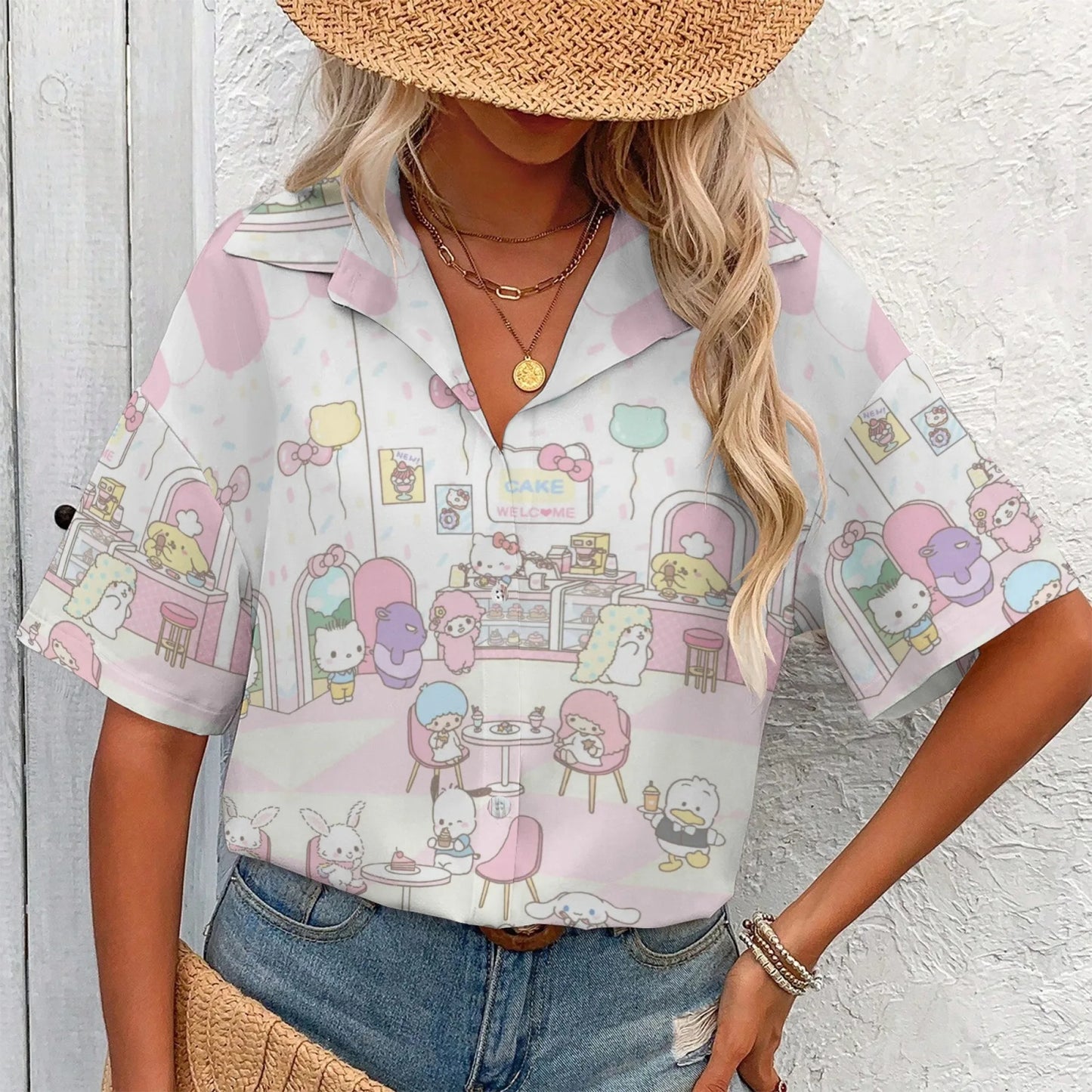 Hello Kitty T Shirt Fan Club for Women Woman Clothing Short Sleeve Korean Reviews Many Girls Clothes Top Y2k T-shirt R